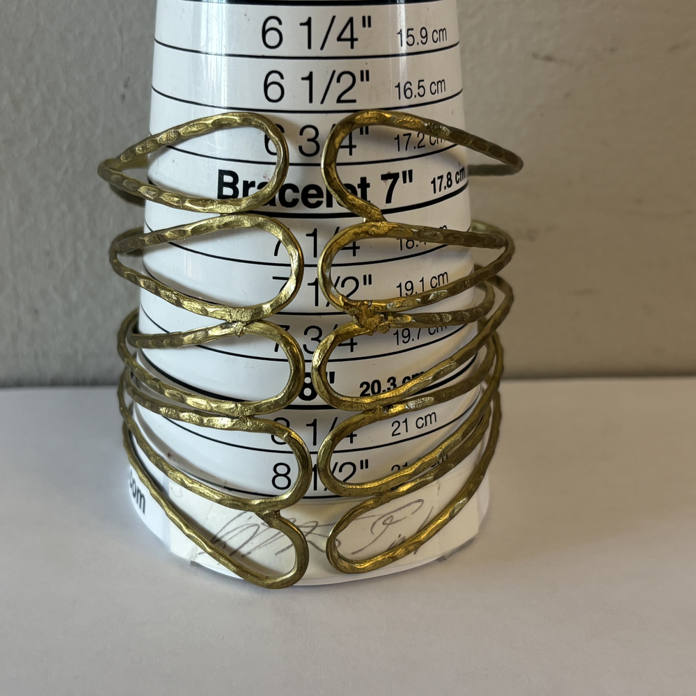 Gold-Tone Hammered Open Teardrop Cutout Wide Cuff Bracelet